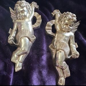 Vintage 1960s/1970s Gold Cherub Wall Hangings Whimsigoth Set of 2